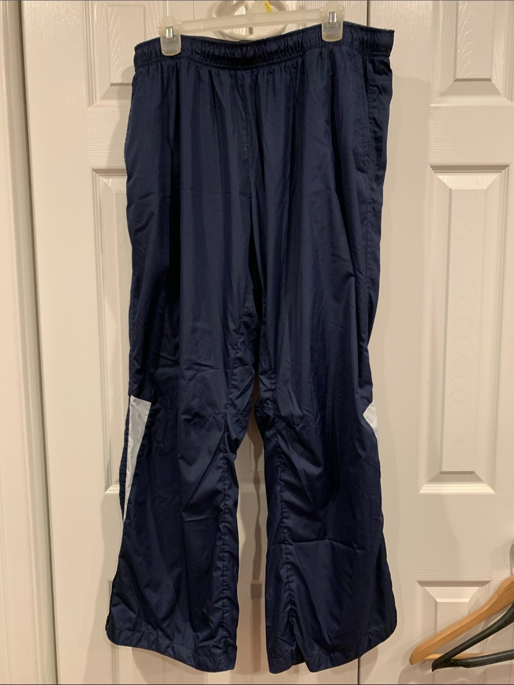 Navy Windbreaker Track Pants with White Accent